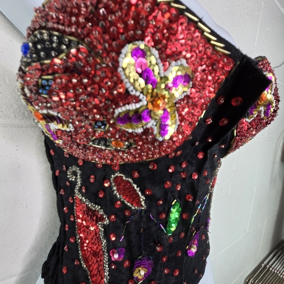 Vtg Maimoon Bali All Over Sequins Corset Bustier Zip Front - Picture 8 of 10